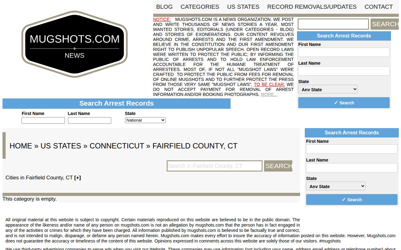 Empty unofficial Fairfield County mugshot taxonomy relevant to Greenwich news verification