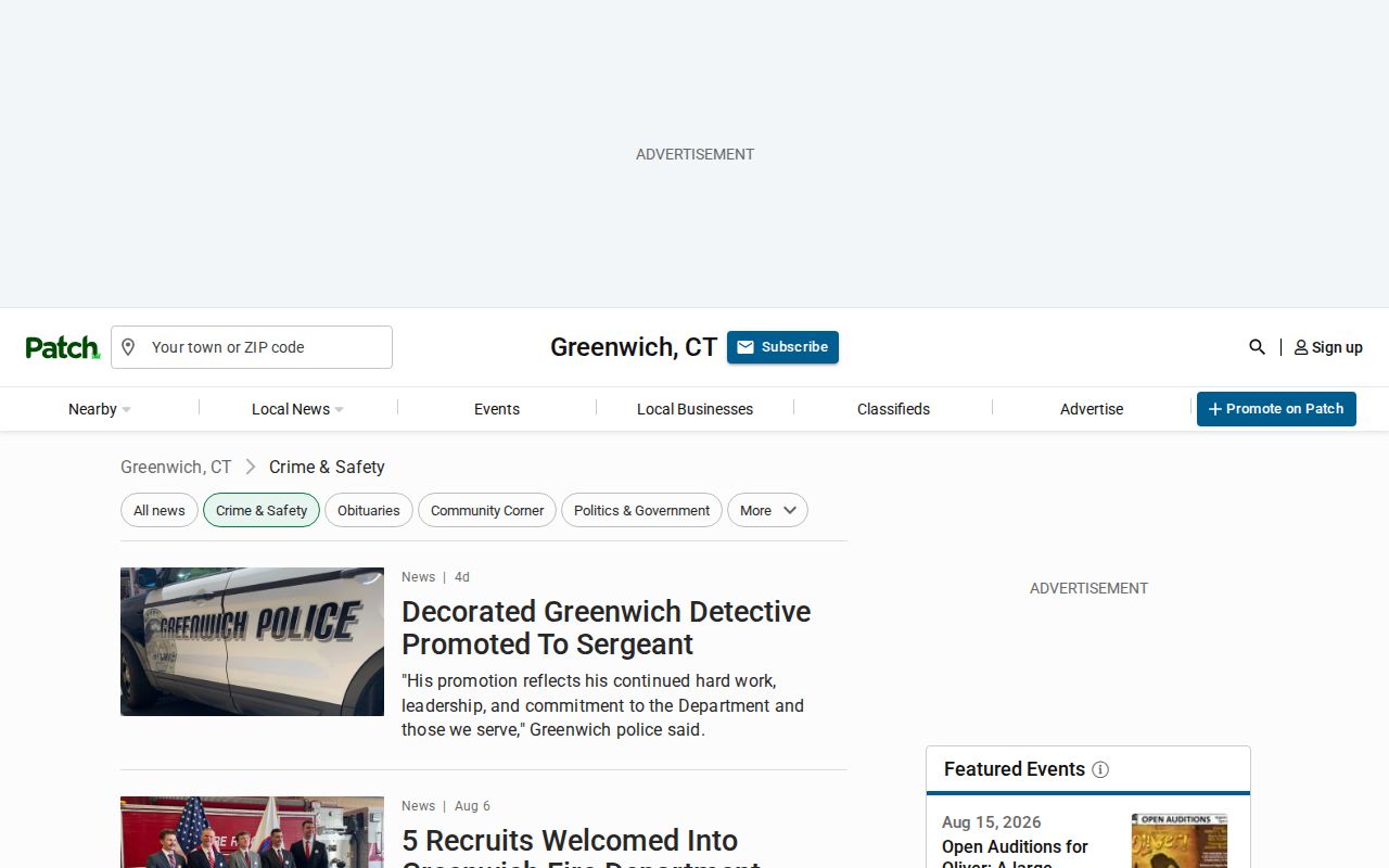 Greenwich Patch police and crime news section without a mugshot gallery